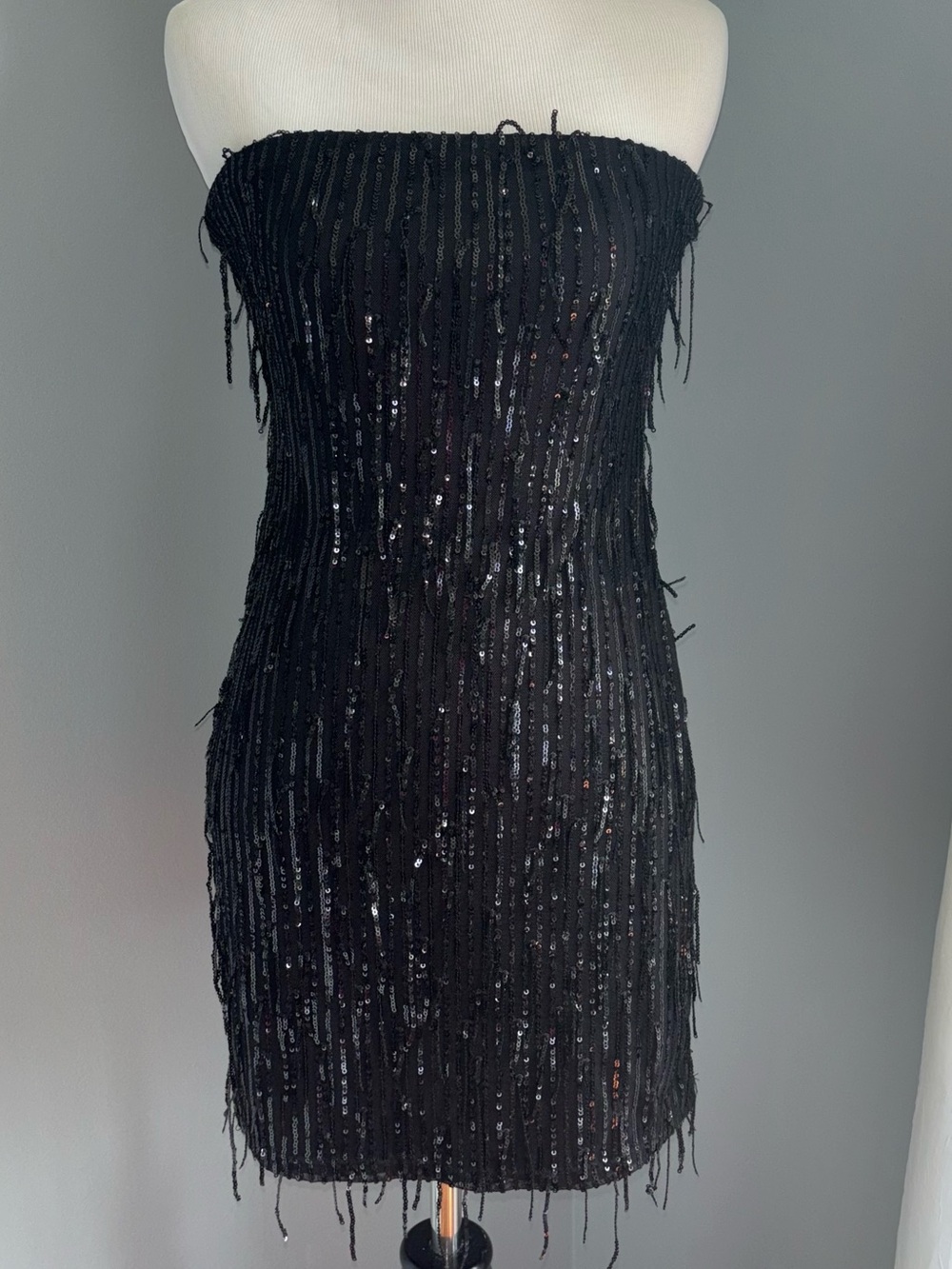 Wild Fable Black Strapless Sequin Fringe Dress